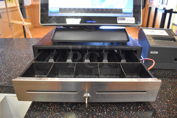 ALL ONE MONEY! Lot of Posiflex XT-3000 15" POS Monitor w/ CyberPower 1000VA UPS, Epson M129H Receipt Printer and Metal Cash Drawer. Unit Was In Working Condition When Restaurant Closed. (Front Kitchen) - Image 9 of 9