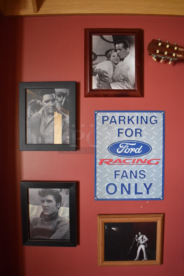 ALL ONE MONEY! Wall Lot of Various Pictures Including Actors, Elvis, Clint Eastwood and Guitar. BUYER MUST REMOVE. (Party Dining Room) - Image 3 of 7