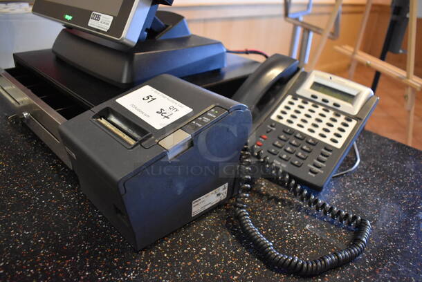 ALL ONE MONEY! Lot of Posiflex XT-3000 15" POS Monitor w/ CyberPower 1000VA UPS, Epson M129H Receipt Printer and Metal Cash Drawer. Unit Was In Working Condition When Restaurant Closed. (Front Kitchen) - Image 4 of 9