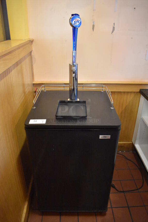 Summit Metal Commercial Direct Draw Kegerator w/ Miller Lite Beer Tap Handle on Commercial Casters. 115 Volts, 1 Phase. Unit Was In Working Condition When Restaurant Closed. (Front Kitchen)