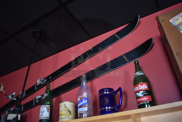 ALL ONE MONEY! Shelf Lot of Various Items Including Crates, Bottles and Luggage and Wall Decor Above The Shelf. Does Not Include The Shelf Itself. BUYER MUST REMOVE. (Party Dining Room) - Image 7 of 8