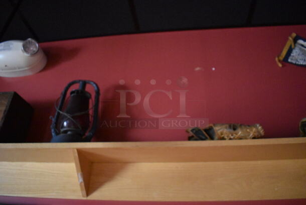 ALL ONE MONEY! Shelf Lot of Various Items Including Bottles and Hats and Wall Decor Above The Shelf. Does Not Include The Shelf Itself. BUYER MUST REMOVE. (Party Dining Room) - Image 3 of 8