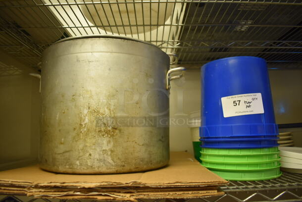 ALL ONE MONEY! Tier Lot of Various Items Including Metal Stock Pot, Poly Buckets and Strainer. (Kitchen) - Image 2 of 4