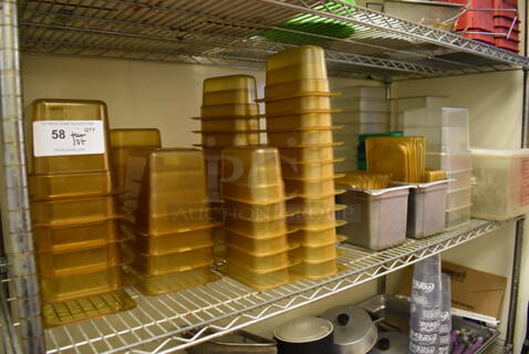ALL ONE MONEY! Tier Lot of Various Items Including Poly Amber Colored Drop In Bins and Clear Bins. (Kitchen)