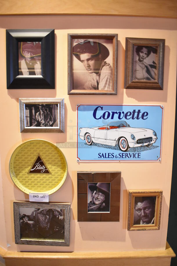 ALL ONE MONEY! Wall Lot of Various Pictures Including Elvis and Corvette. BUYER MUST REMOVE. (Side Dining Room)