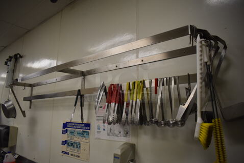 Metal Wall Mount Pot Rack w/ Contents Including Ladles and Tongs. BUYER MUST REMOVE. (Kitchen)