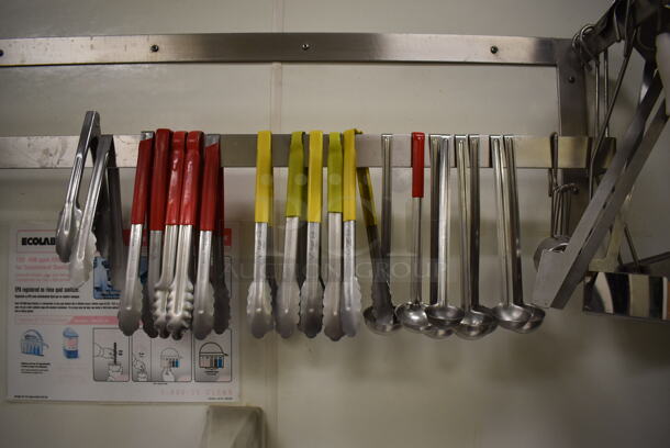 Metal Wall Mount Pot Rack w/ Contents Including Ladles and Tongs. BUYER MUST REMOVE. (Kitchen) - Image 3 of 6