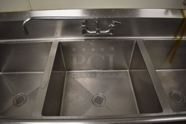 Stainless Steel Commercial 3 Bay Sink w/ Dual Drain Boards, Faucet and Handles. BUYER MUST REMOVE. (Kitchen) - Image 4 of 8