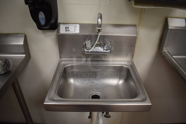 Stainless Steel Commercial Single Bay Wall Mount Sink w/ Faucet and Handles. BUYER MUST REMOVE. (Kitchen) - Image 1 of 6