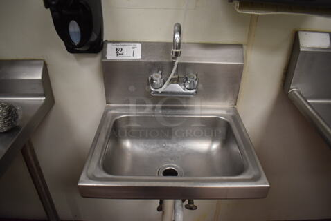 Stainless Steel Commercial Single Bay Wall Mount Sink w/ Faucet and Handles. BUYER MUST REMOVE. (Kitchen)