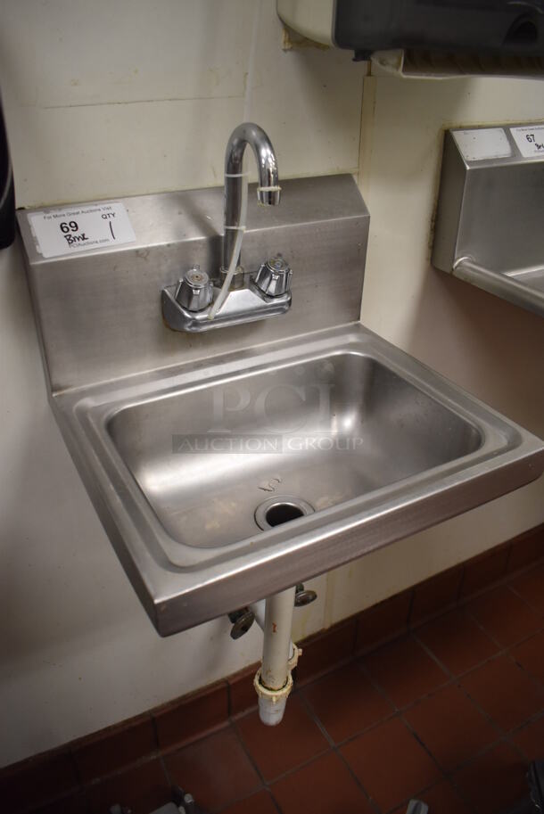 Stainless Steel Commercial Single Bay Wall Mount Sink w/ Faucet and Handles. BUYER MUST REMOVE. (Kitchen) - Image 3 of 6