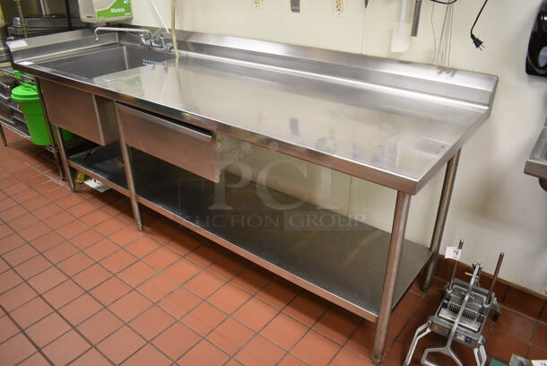 Stainless Steel Commercial Single Bay Sink w/ Faucet, Handles, Counter and Under Shelf. BUYER MUST REMOVE. (Kitchen)