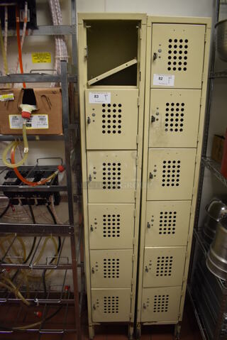Tan Metal 6 Cubby Locker. (Kitchen)