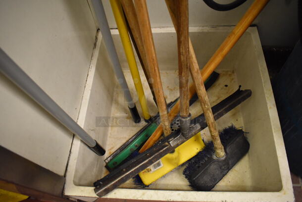 ALL ONE MONEY! Lot of Blue Poly Tank, Mops, Squeegee and Dust Pan. Does Not Include Anything That Would NEed Tools To Remove Like Sink or Wall Mount Holders. (Kitchen) - Image 3 of 4