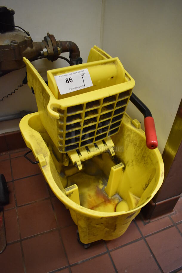 Yellow Poly Mop Bucket w/ Wringing Attachment on Casters. (Kitchen) - Image 2 of 4