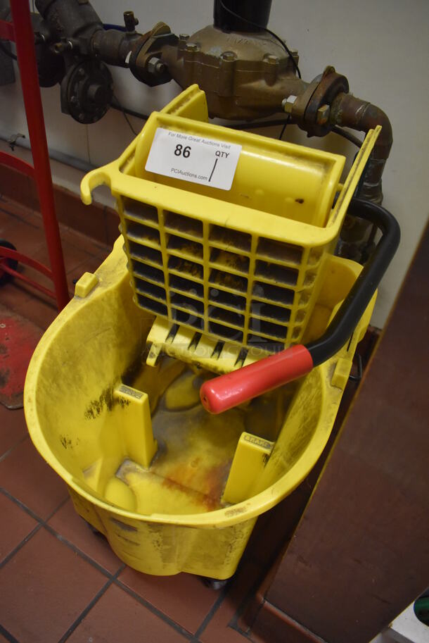 Yellow Poly Mop Bucket w/ Wringing Attachment on Casters. (Kitchen) - Image 3 of 4