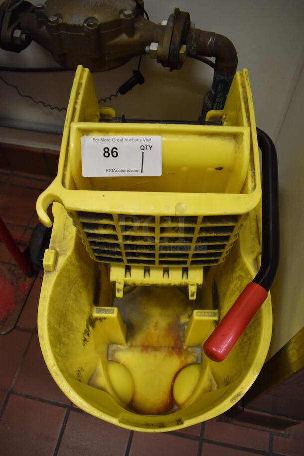 Yellow Poly Mop Bucket w/ Wringing Attachment on Casters. (Kitchen) - Image 4 of 4