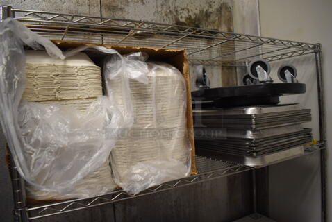 ALL ONE MONEY! Tier Lot of Various Items Including To Go Carriers and Stainless Steel Drop In Bins. (Kitchen)