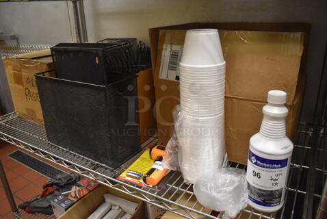 ALL ONE MONEY! Tier Lot of Various Items Including Thermometer, Black Mesh Holders and Wires. (Kitchen)