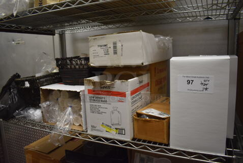 ALL ONE MONEY! Tier Lot of Various Items Including Paper Products, Bags, Portion Cups and Baskets. (Kitchen)