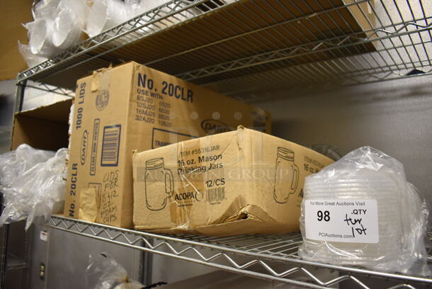 ALL ONE MONEY! Tier Lot of Various Items Including Paper Products, Lids and Mason Drinking Jars. (Kitchen) - Image 1 of 4