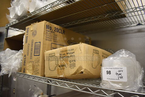 ALL ONE MONEY! Tier Lot of Various Items Including Paper Products, Lids and Mason Drinking Jars. (Kitchen)