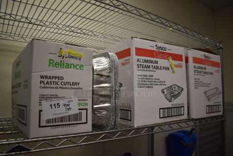 ALL ONE MONEY! Tier Lot of Plastic Cutlery and Foil Table Pans. (Kitchen)