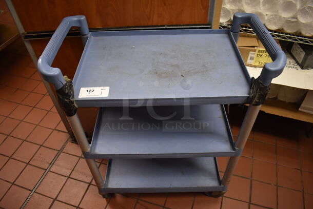 Blue Poly 3 Tier Cart w/ Handles on Commercial Casters. (Kitchen)
