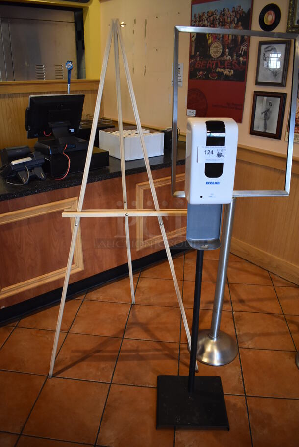 ALL ONE MONEY! Lot of 4 Various Items; 2 Sign Frames, Easel and Hand Sanitizer. BUYER MUST REMOVE. (Lobby) - Image 2 of 4