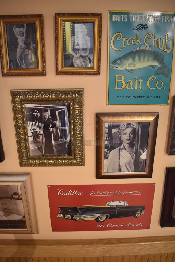 ALL ONE MONEY! Wall Lot of Various Pictures Including Marilyn Monroe and Cars. BUYER MUST REMOVE. (Lobby) - Image 4 of 6