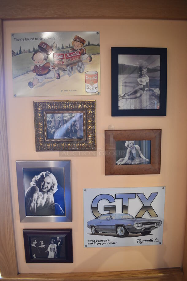 ALL ONE MONEY! Wall Lot of Various Pictures Including Marilyn Monroe and Cars. BUYER MUST REMOVE. (Lobby) - Image 6 of 6