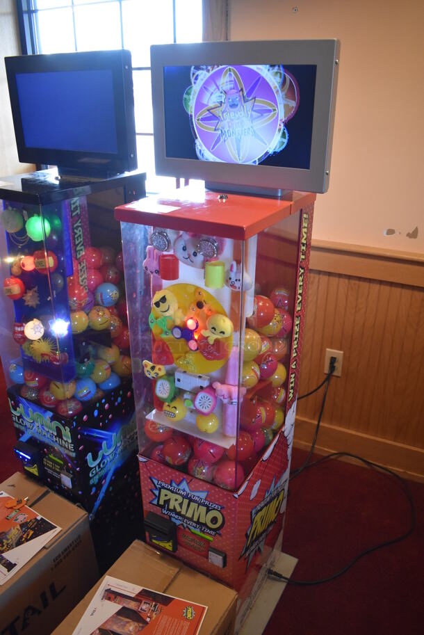 Lumini Metal Commercial Floor Style Glow Toy Vending Machine w/ Cash Acceptor. Comes w/ Box of Extra Toys. 110 Volts, 1 Phase. Unit Was In Working Condition When Restaurant Closed. BUYER MUST REMOVE. (Dining Room) - Image 3 of 8