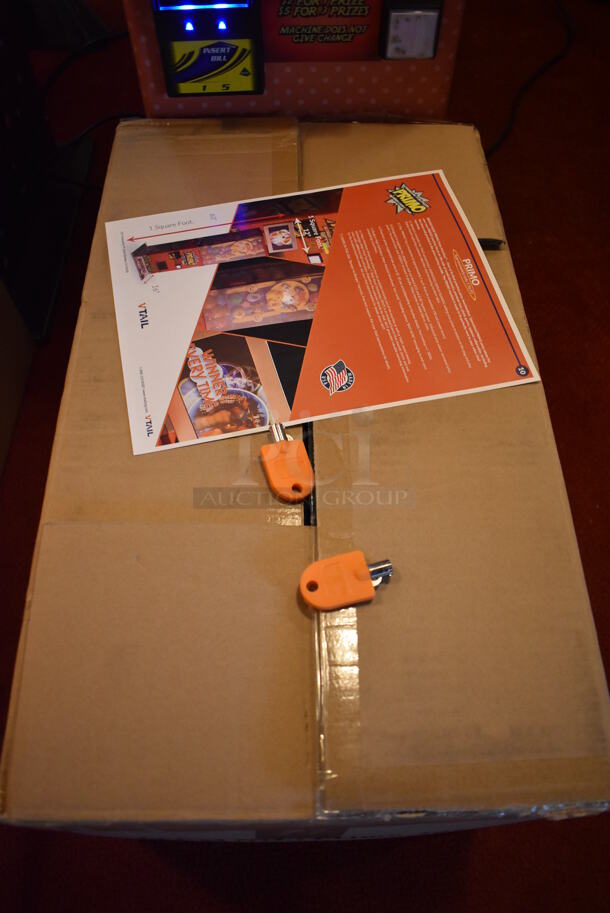 Lumini Metal Commercial Floor Style Glow Toy Vending Machine w/ Cash Acceptor. Comes w/ Box of Extra Toys. 110 Volts, 1 Phase. Unit Was In Working Condition When Restaurant Closed. BUYER MUST REMOVE. (Dining Room) - Image 5 of 8