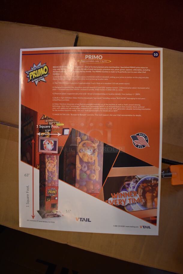 Lumini Metal Commercial Floor Style Glow Toy Vending Machine w/ Cash Acceptor. Comes w/ Box of Extra Toys. 110 Volts, 1 Phase. Unit Was In Working Condition When Restaurant Closed. BUYER MUST REMOVE. (Dining Room) - Image 6 of 8