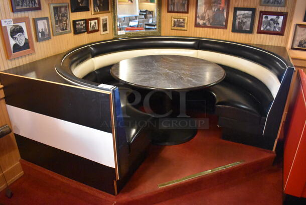 Black and White C Shaped Single Side Booth Seat w/ Gray Round Table. 93x86x36, 48x48x30. BUYER MUST REMOVE. (Dining Room) - Image 2 of 5