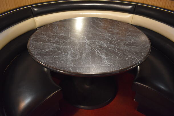 Black and White C Shaped Single Side Booth Seat w/ Gray Round Table. 93x86x36, 48x48x30. BUYER MUST REMOVE. (Dining Room) - Image 3 of 5