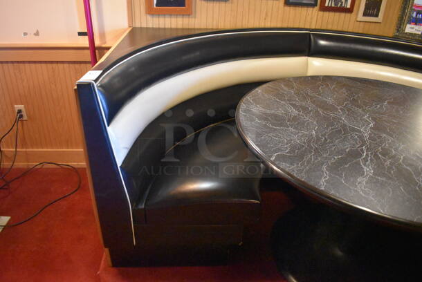 Black and White C Shaped Single Side Booth Seat w/ Gray Round Table. 93x86x36, 48x48x30. BUYER MUST REMOVE. (Dining Room) - Image 4 of 5