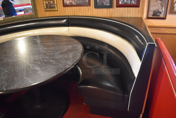 Black and White C Shaped Single Side Booth Seat w/ Gray Round Table. 93x86x36, 48x48x30. BUYER MUST REMOVE. (Dining Room) - Image 5 of 5