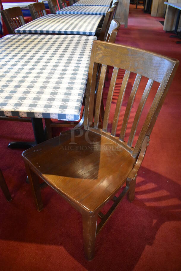 Table w/ Table Cloth on Black Metal Table Base and 4 Wooden Dining Chairs. Stock Picture - Cosmetic Condition May Vary. 48x48x30, 18x16x36. (Dining Room) - Image 4 of 5