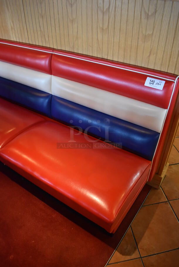 Row of Red, Blue and White Single Sided Booth Seat. BUYER MUST REMOVE. (Dining Room) - Image 3 of 6