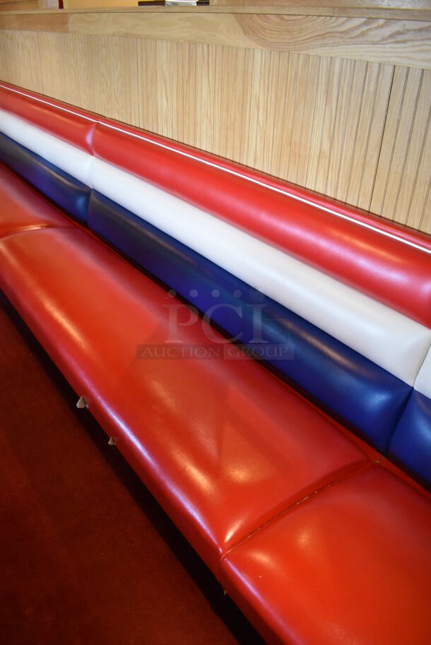 Row of Red, Blue and White Single Sided Booth Seat. BUYER MUST REMOVE. (Dining Room) - Image 4 of 6