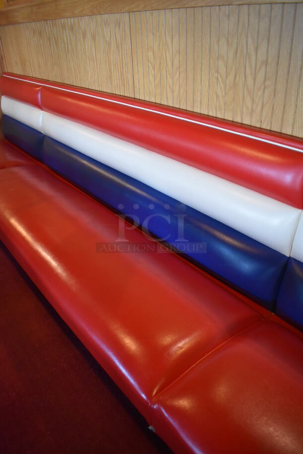 Row of Red, Blue and White Single Sided Booth Seat. BUYER MUST REMOVE. (Dining Room) - Image 5 of 6