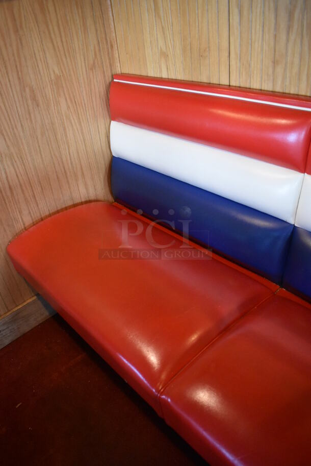 Row of Red, Blue and White Single Sided Booth Seat. BUYER MUST REMOVE. (Dining Room) - Image 6 of 6