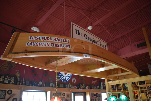 Wooden Decorative Boat and The Original Fudd Fishing Boat Sign. BUYER MUST REMOVE. (Dining Room)