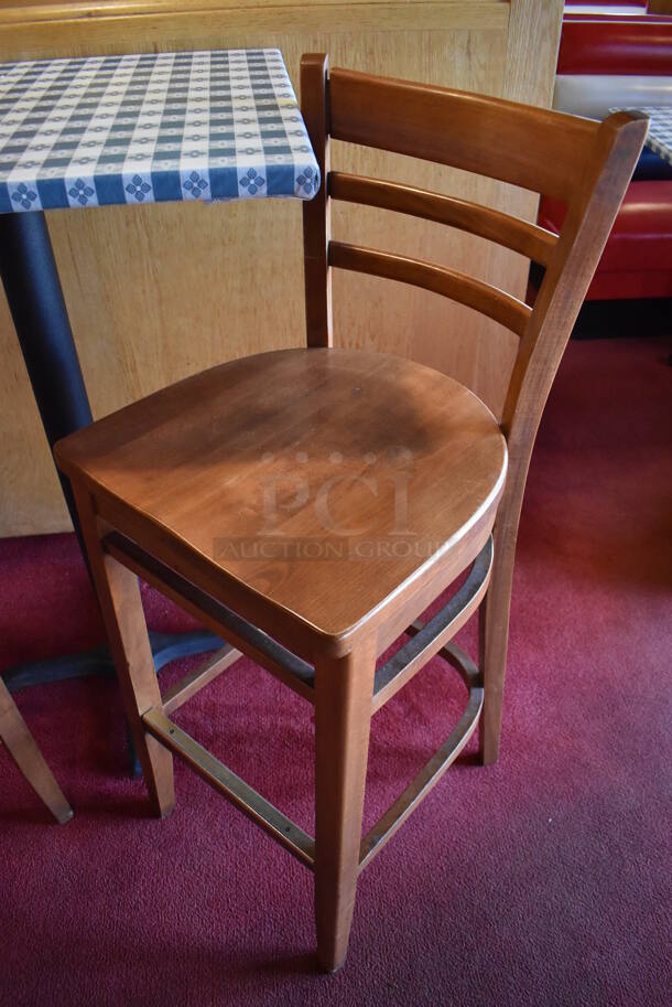 Bar Height Table w/ Table Cloth on Black Metal Table Base and 2 Wooden Bar Height Chairs. 30x24x41, 17x16x44. (Dining Room)

 - Image 3 of 5