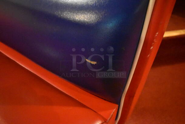 ALL ONE MONEY! Lot of 2 Red, Blue and White Single Sided Booth Seats, 3 Red, Blue and White Double Sided Booth Seat and 4 Tables. 26x46x36, 49x46x36, 30x48x28. BUYER MUST REMOVE. (Dining Room) - Image 12 of 12