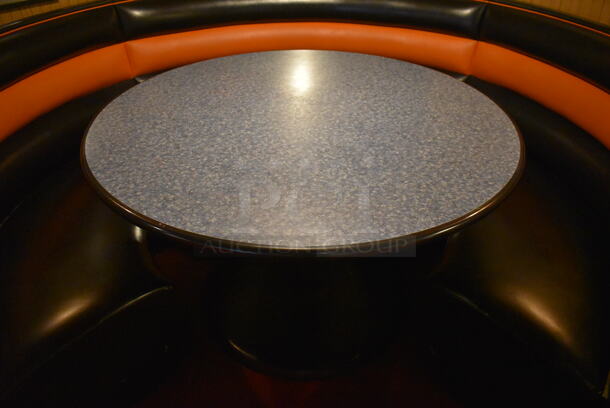 Black and Orange C Shaped Single Side Booth Seat w/ Gray Round Table. 93x86x36, 48x48x30. BUYER MUST REMOVE. (Dining Room) - Image 3 of 6