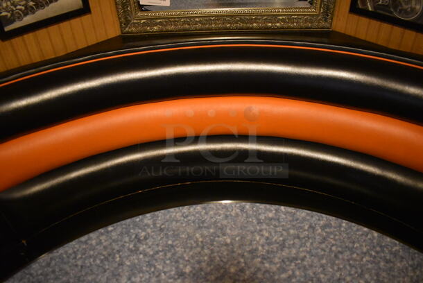 Black and Orange C Shaped Single Side Booth Seat w/ Gray Round Table. 93x86x36, 48x48x30. BUYER MUST REMOVE. (Dining Room) - Image 6 of 6