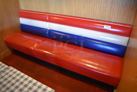 Row of Red, Blue and White Single Sided Booth Seat. BUYER MUST REMOVE. (Dining Room)