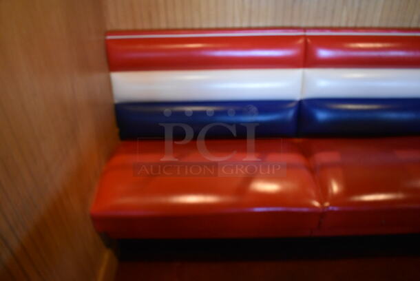 Row of Red, Blue and White Single Sided Booth Seat. BUYER MUST REMOVE. (Dining Room) - Image 3 of 4